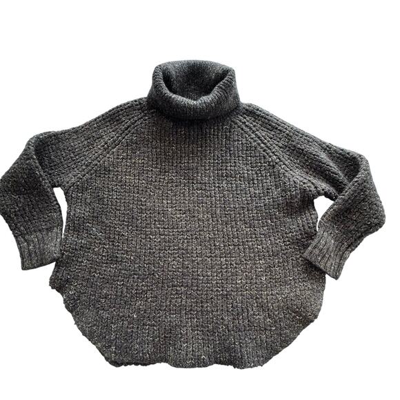 Free People Size Small Dark Gray Dylan Waffle Knit Oversized Turtleneck Sweater - Picture 1 of 6